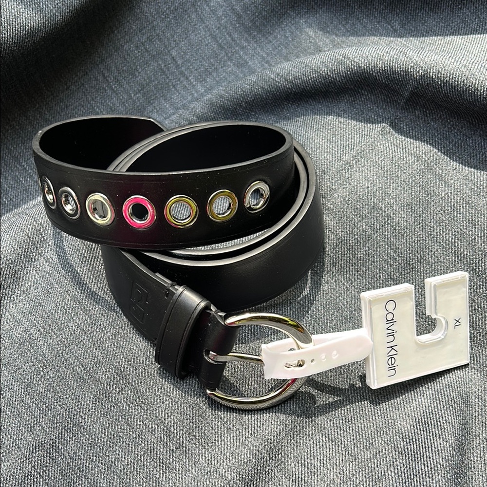 Calvin Klein Black Belt with Decorative Silver Grommets NWT